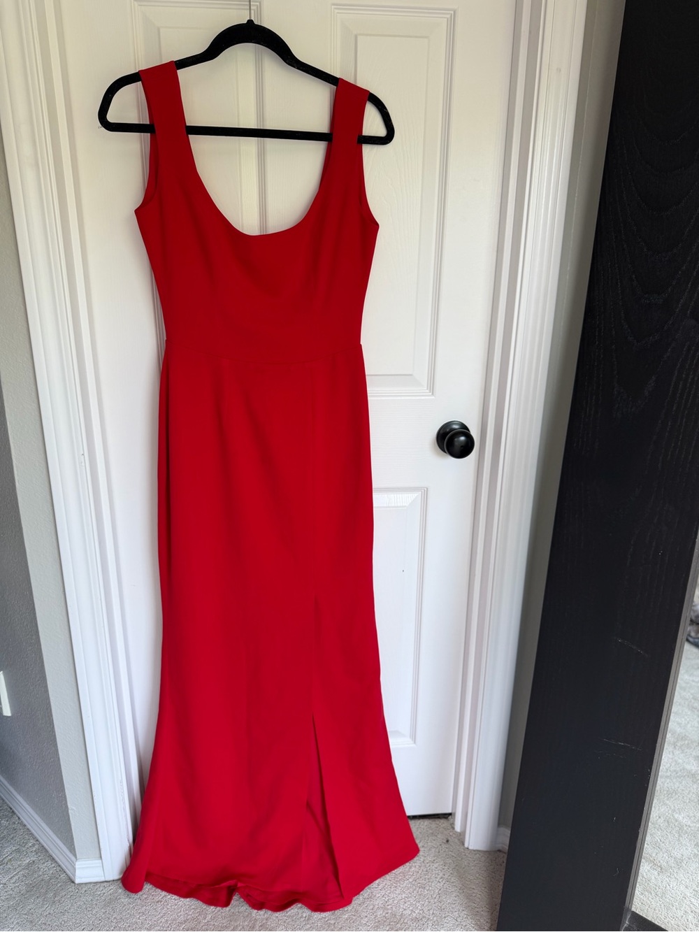 Red Maxi Dress Sleeveless Scoop Neck Double Lined Elegant Formal Gown